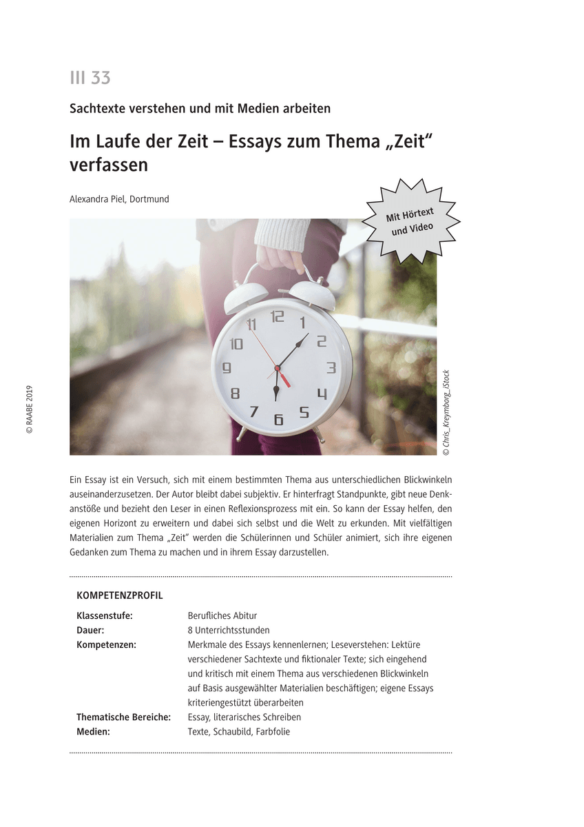 Essays zum Thema „Zeit“ verfassen