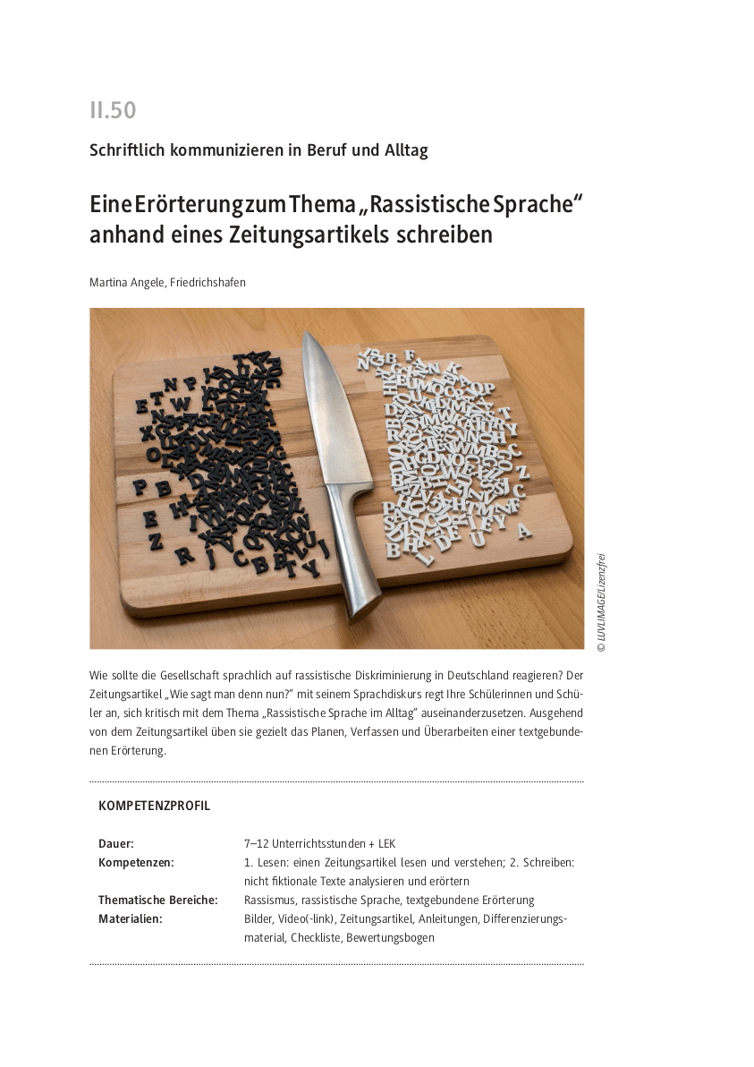 Eine Erörterung zum Thema "Rassistische Sprache" schreiben