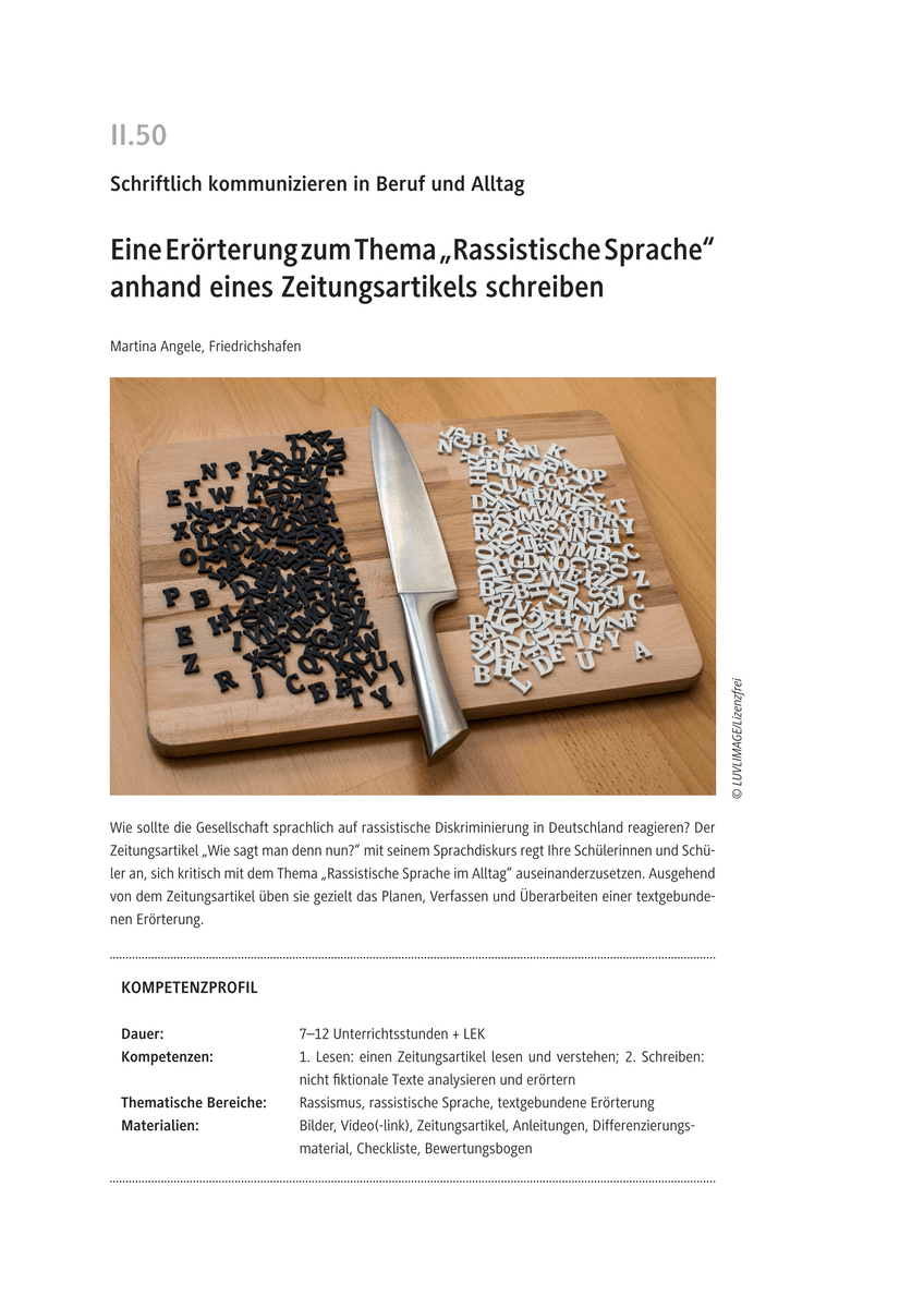 Eine Erörterung zum Thema „Rassistische Sprache“ anhand eines Zeitungsartikels schreiben