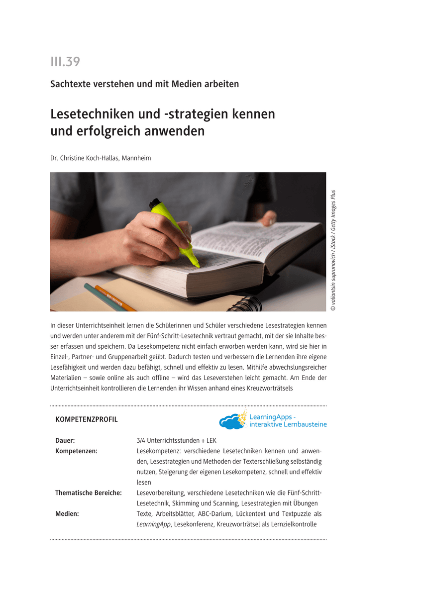 Lesetechniken und -strategien kennen und erfolgreich anwenden
