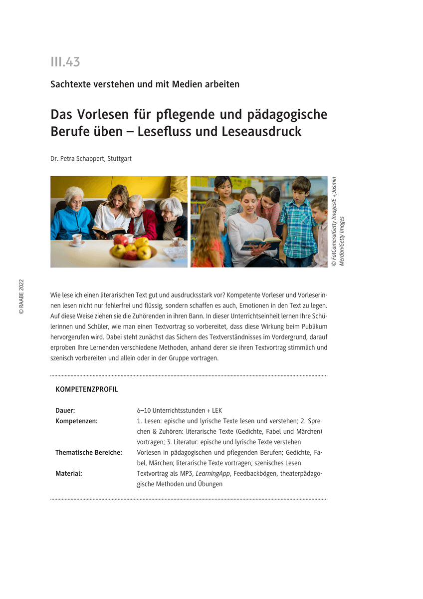 Das Vorlesen für pflegende und pädagogische Berufe üben