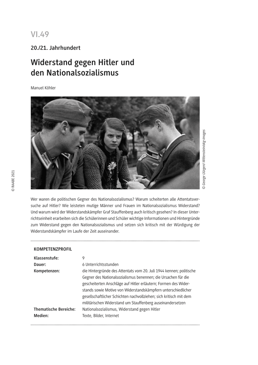 Widerstand gegen Hitler und den Nationalsozialismus