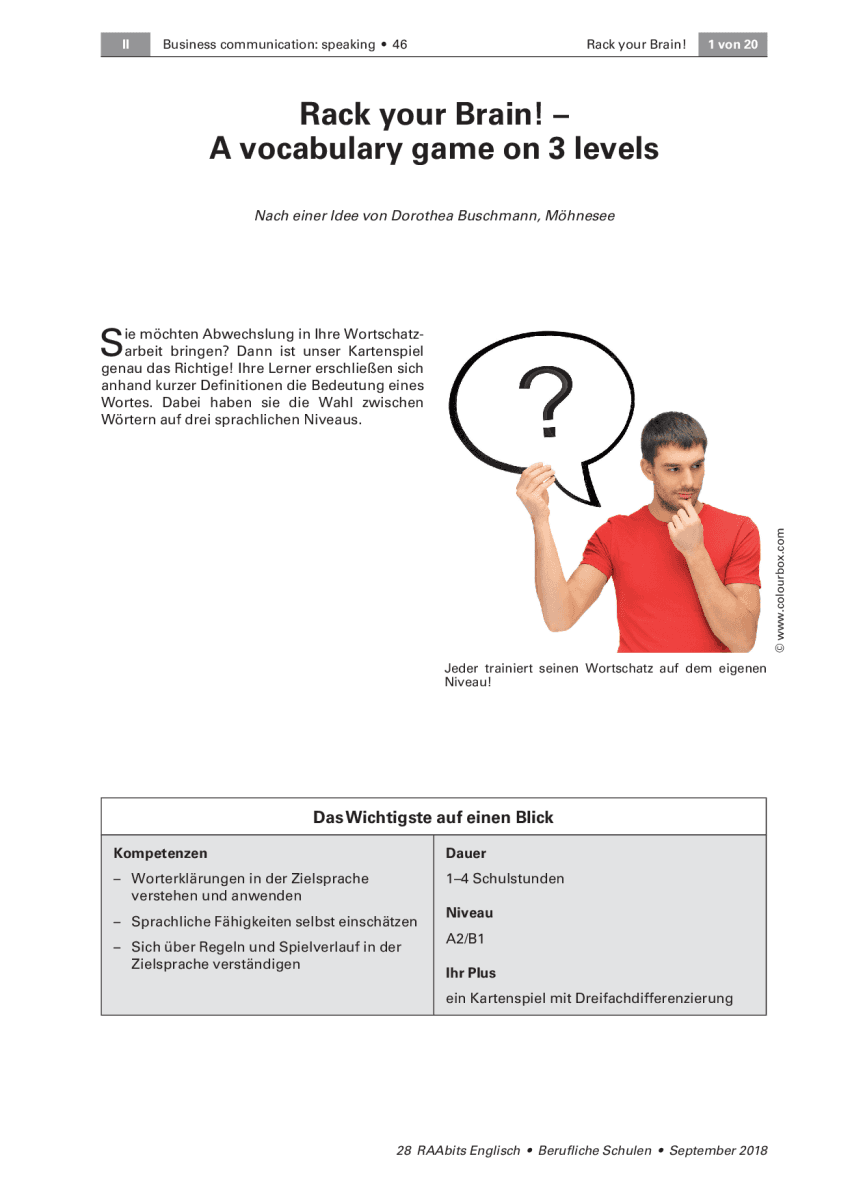 Rack your brain! - A vocabulary game on three levels