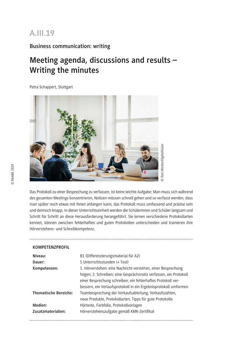 Meeting agenda, discussions and results