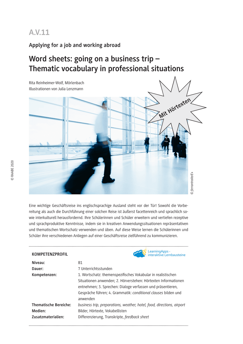 Word Sheets: going on a business trip