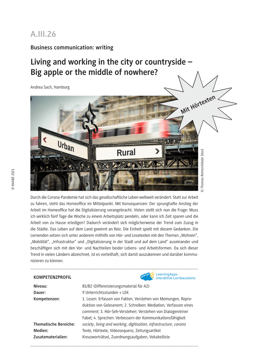 Living and working in the city or countryside