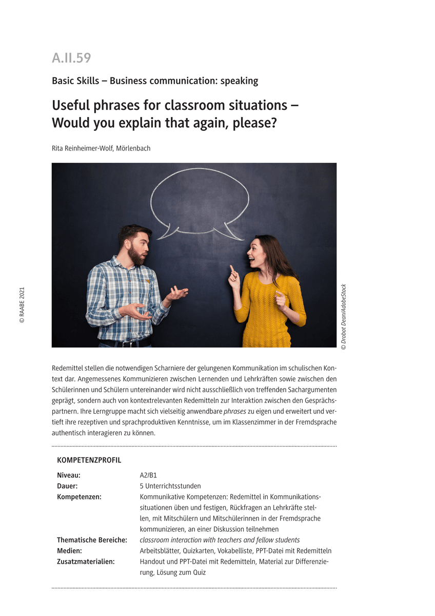 Useful phrases for classroom situations