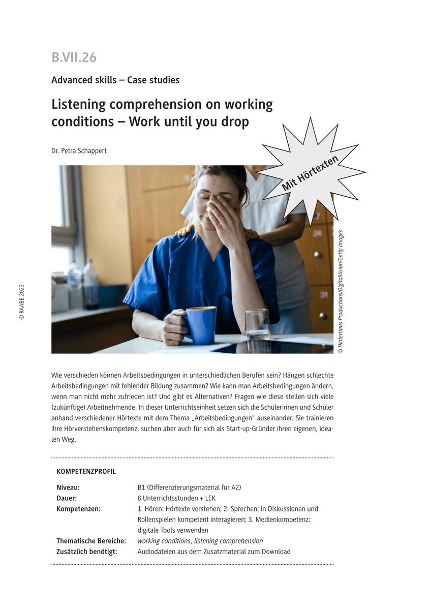 Listening comprehension on working conditions