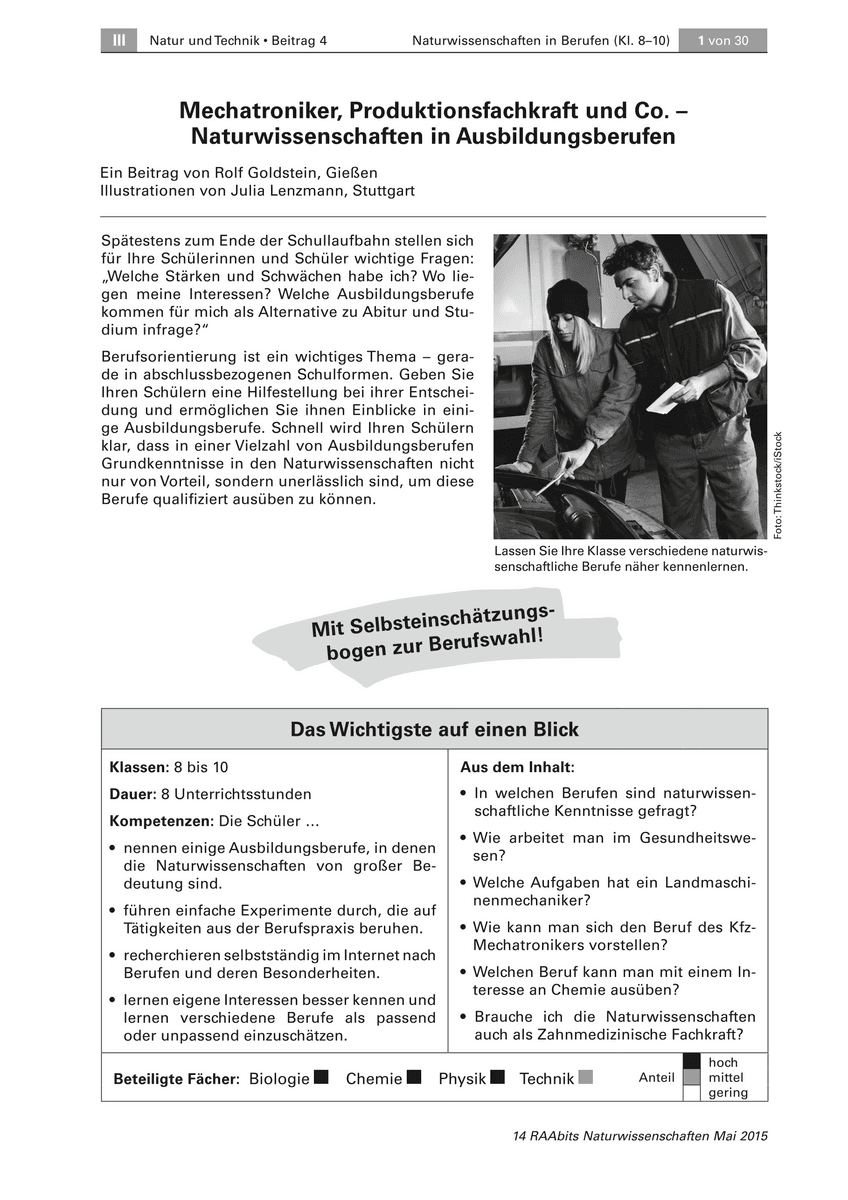 Mechatroniker, Produktionsfachkraft und Co.