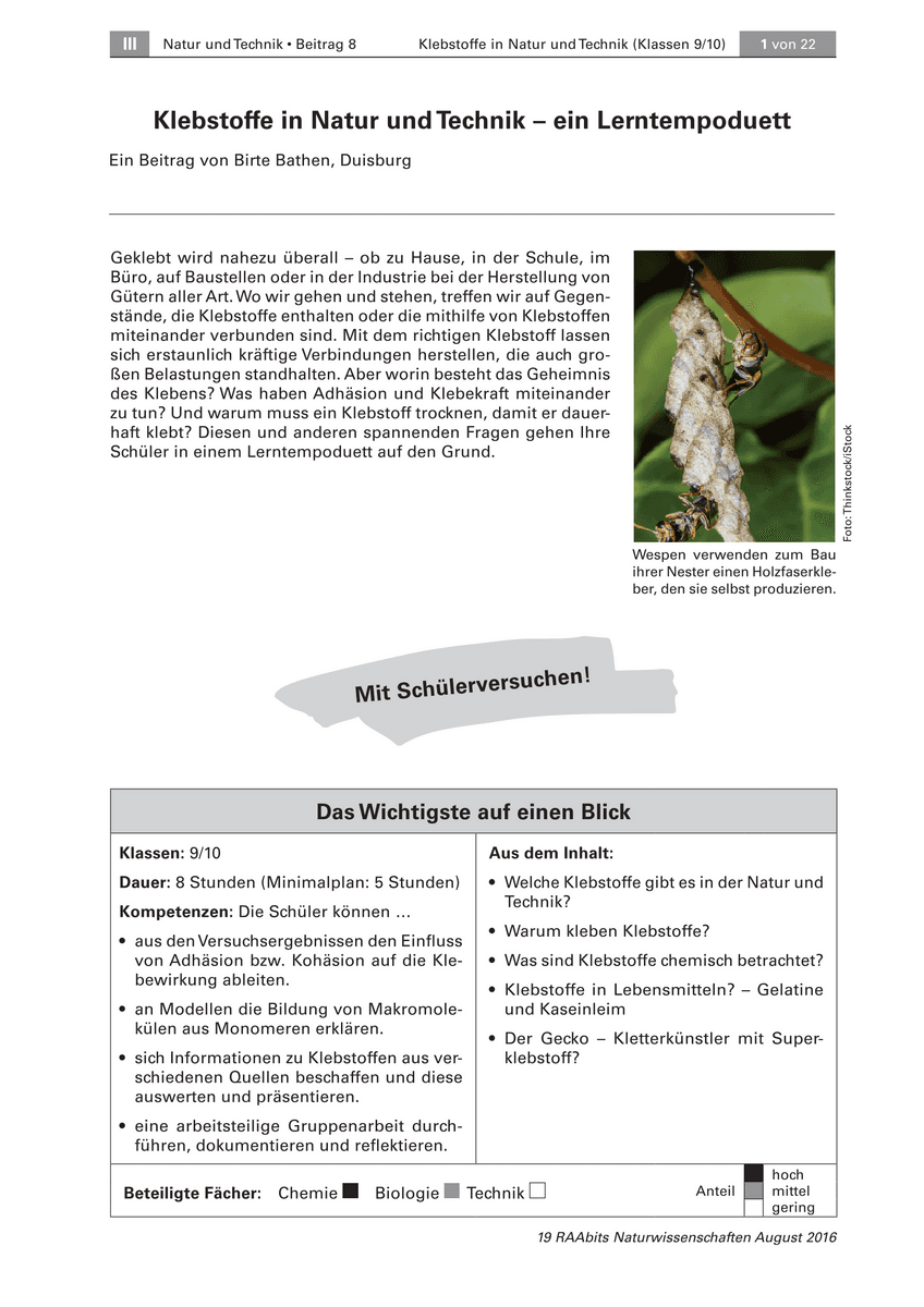 Klebstoffe in Natur und Technik