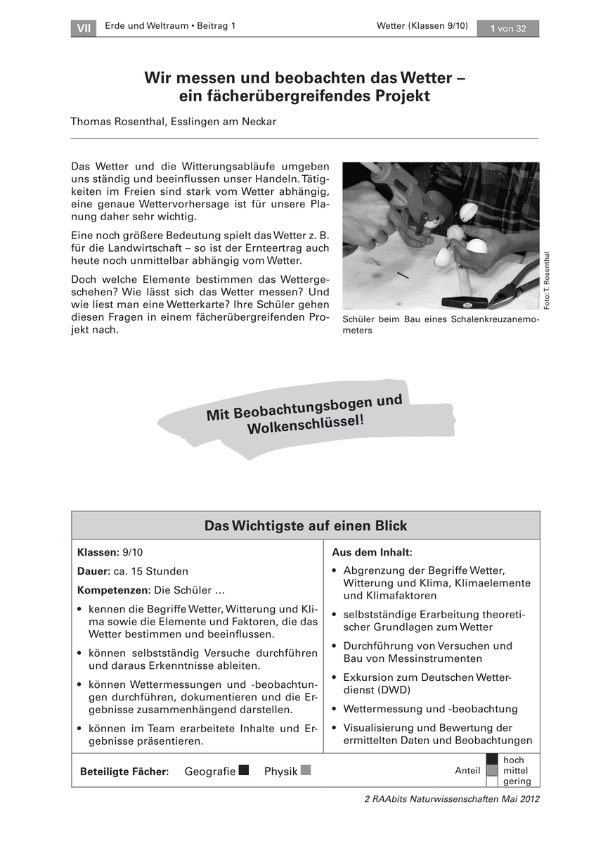 Wir messen und beobachten das Wetter