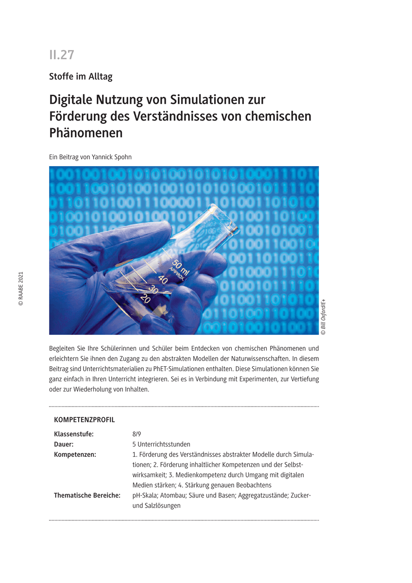 Digitale Nutzung von Simulationen zur Förderung des Verständnisses von chemischen Phänomenen