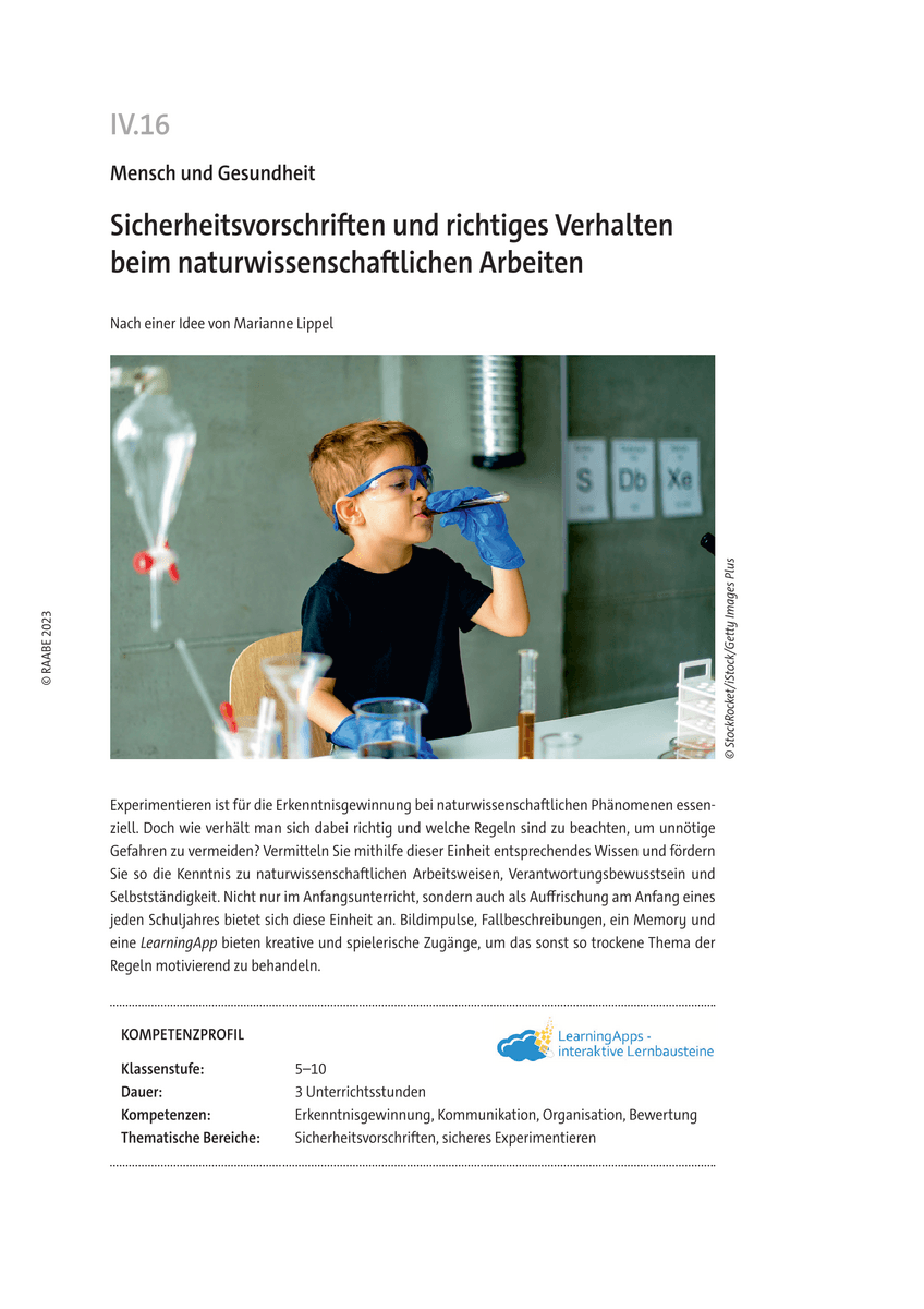 Sicherheitsvorschriften und richtiges Verhalten beim naturwissenschaftlichen Arbeiten
