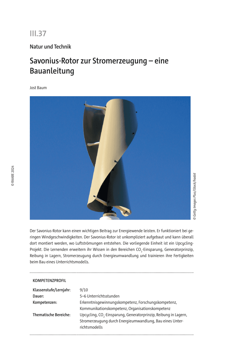 Savonius-Rotor zur Stromerzeugung