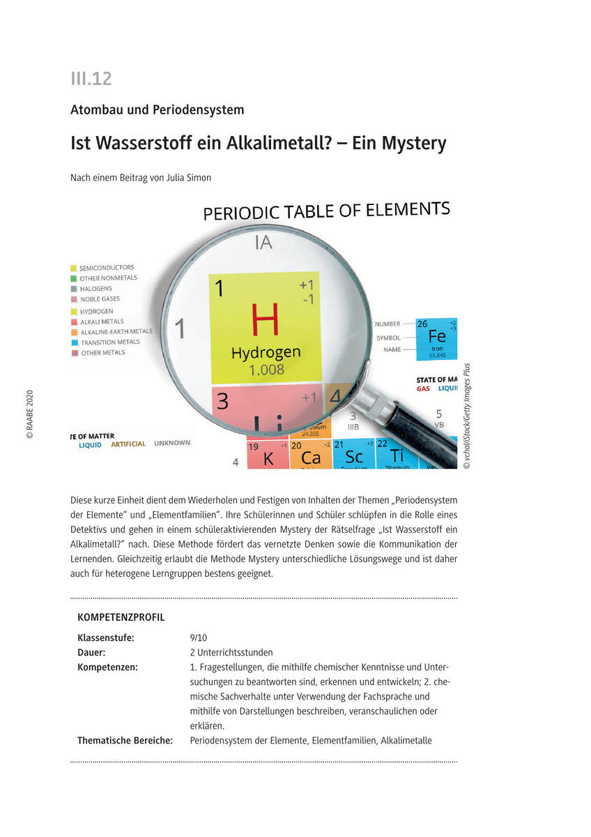 Ist Wasserstoff ein Alkalimetall?