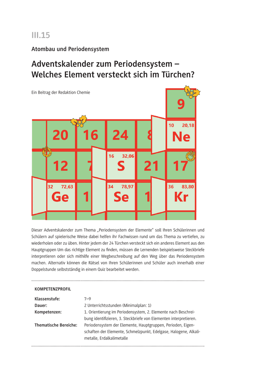 Adventskalender zum Periodensystem