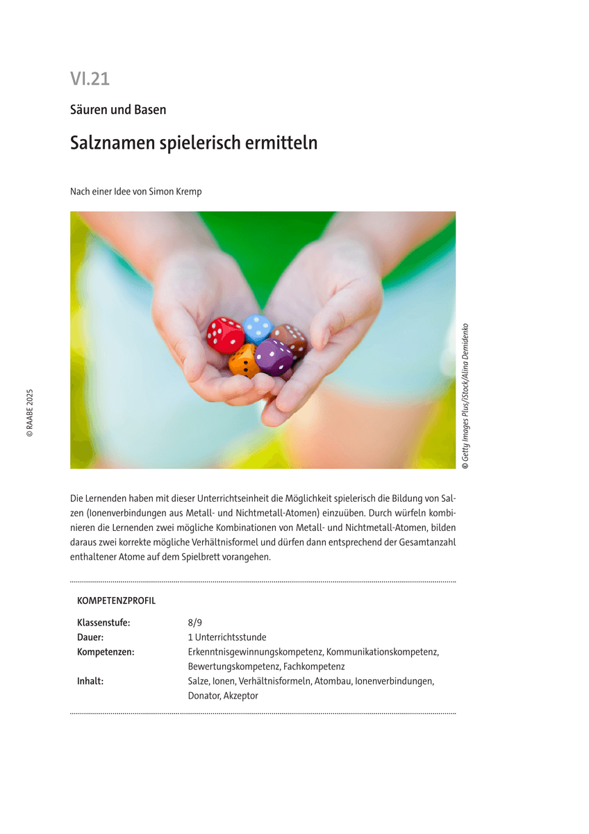 Salznamen spielerisch ermitteln