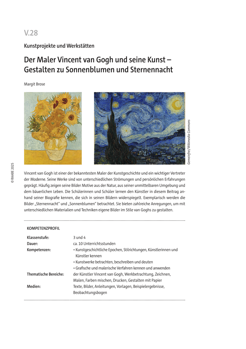 Der Maler Vincent van Gogh und seine Kunst