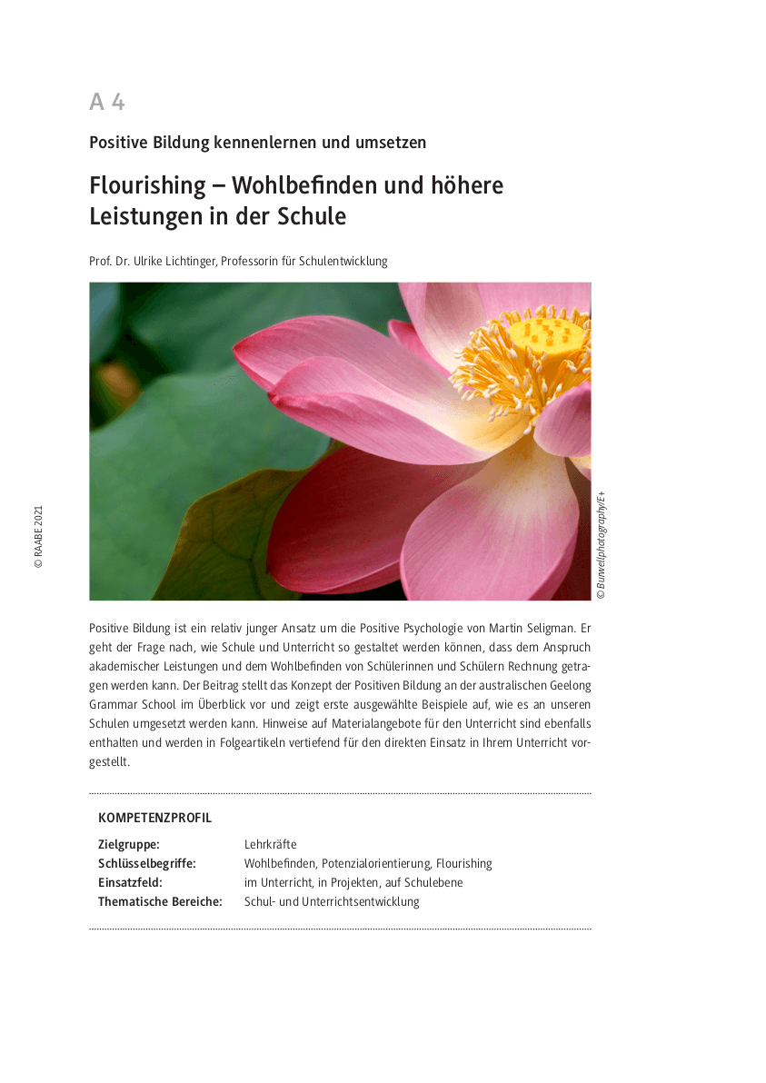 Flourishing: Wohlbefinden und höhere Leistungen in der Schule