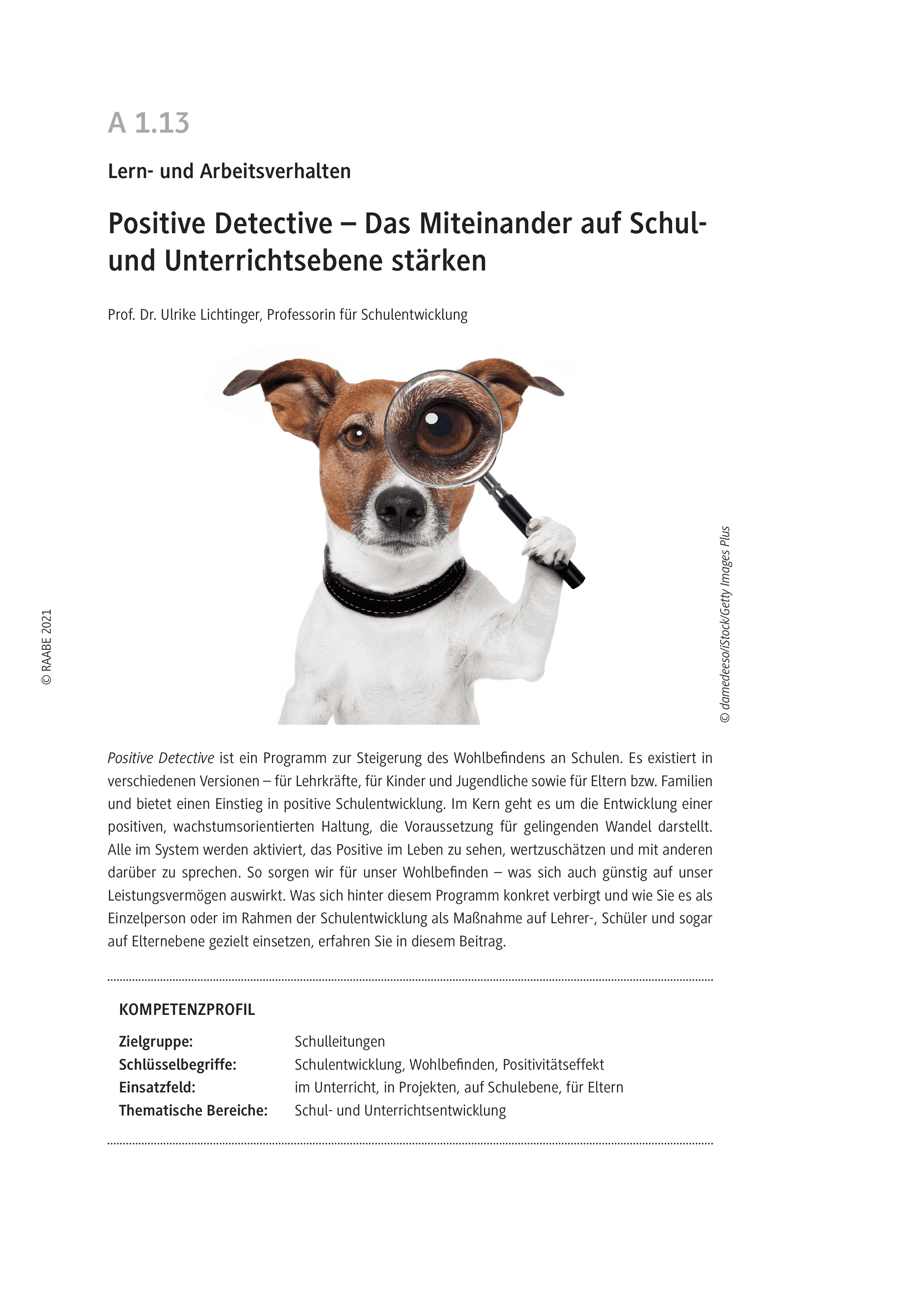 Das Miteinander auf Schul- und Unterrichtsebene 
stärken