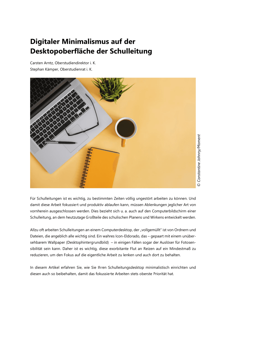 Digitaler Minimalismus auf der Desktopoberfläche der Schulleitung