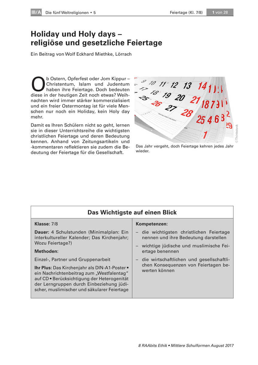 Holiday und Holy days