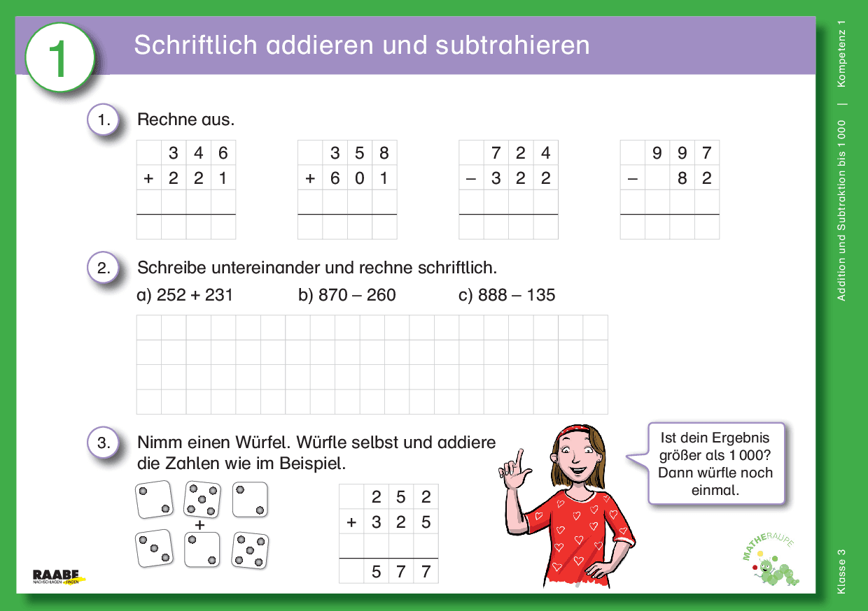Differenzierte Übungskartei: Addition und Subtraktion bis 1.000 (Klasse 3)