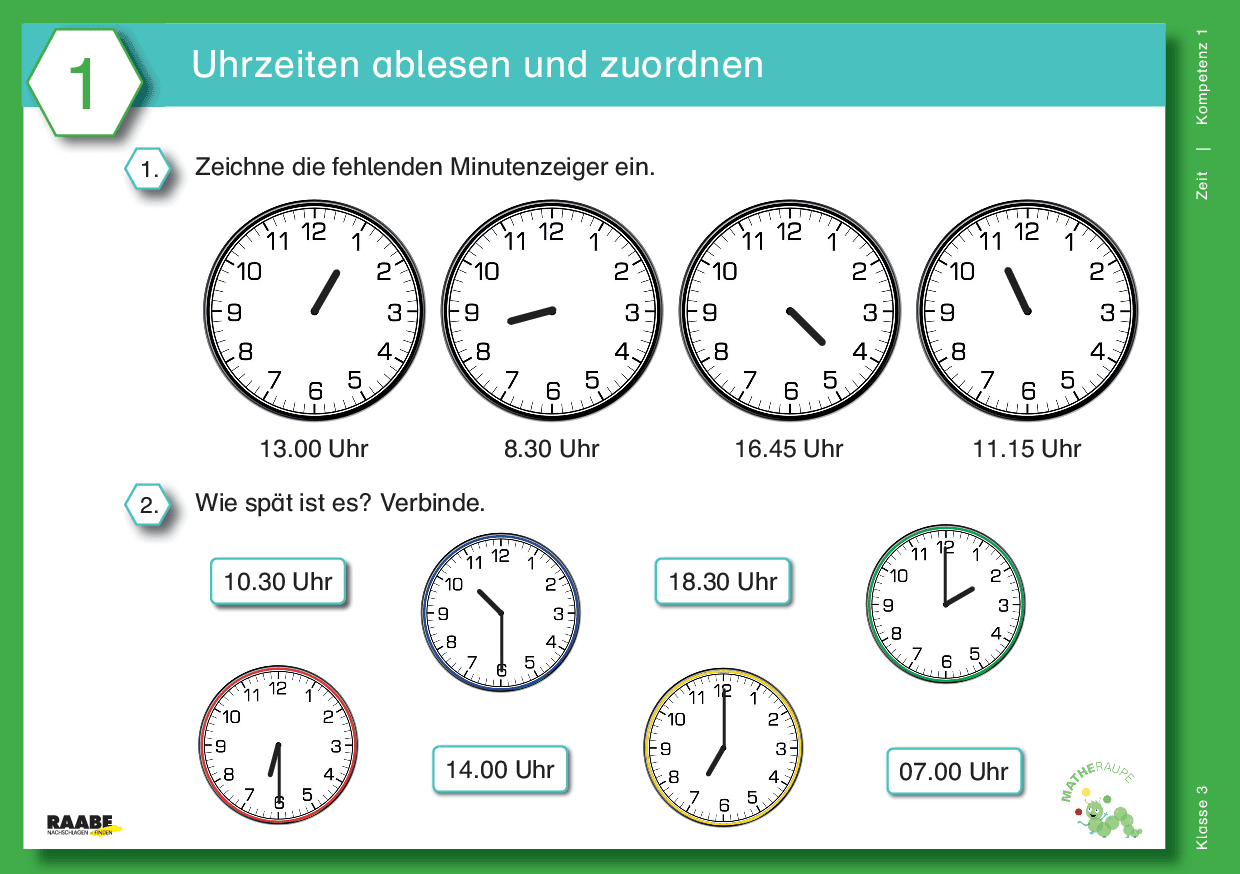 Differenzierte Übungskartei: Zeit (Klasse 3)