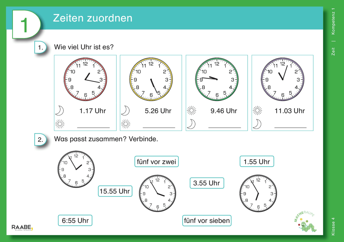 Differenzierte Übungskartei: Zeit (Klasse 4)