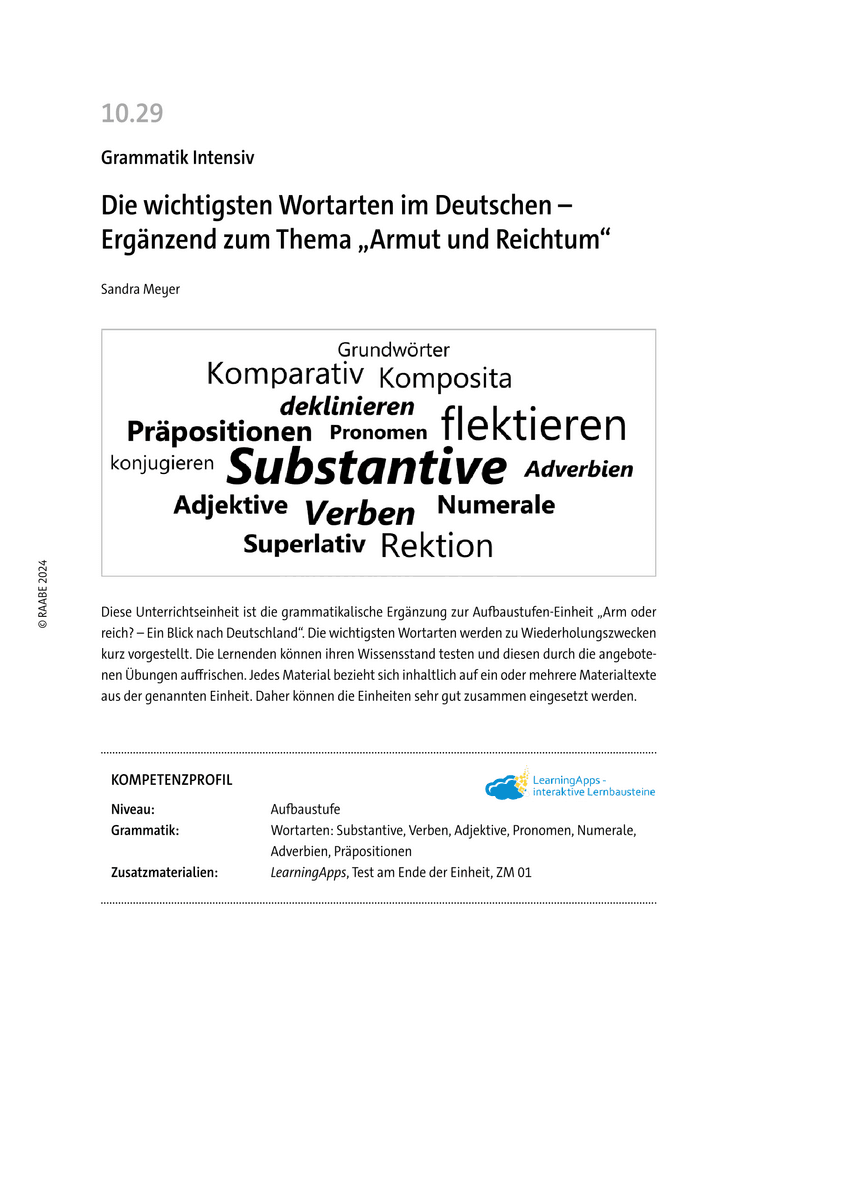 Die wichtigsten Wortarten im Deutschen