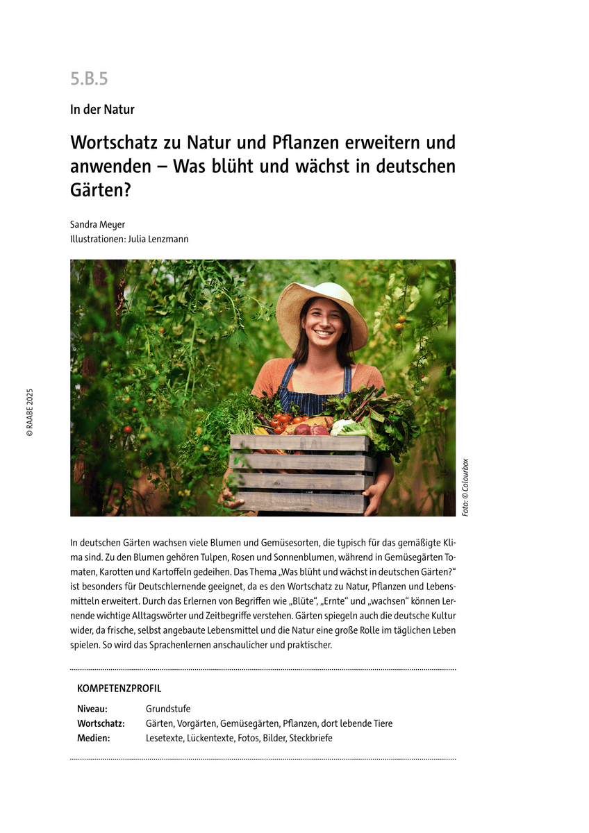 Wortschatz zu Natur und Pflanzen erweitern und anwenden