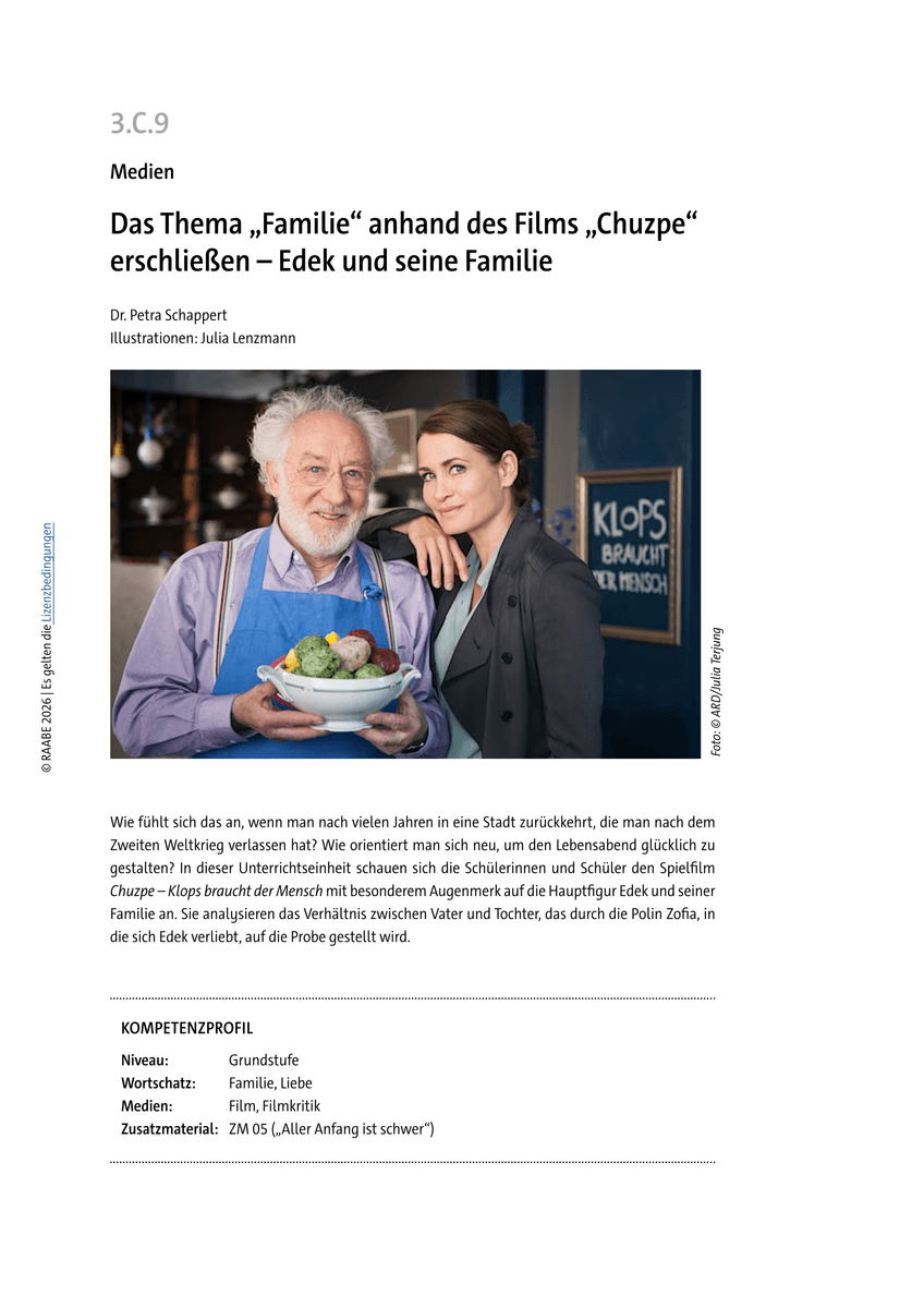 Das Thema „Familie“ anhand des Films „Chuzpe“ erschließen