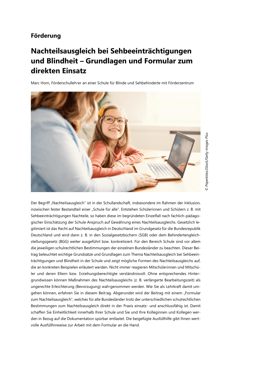 Nachteilsausgleich bei Sehbeeinträchtigungen und Blindheit