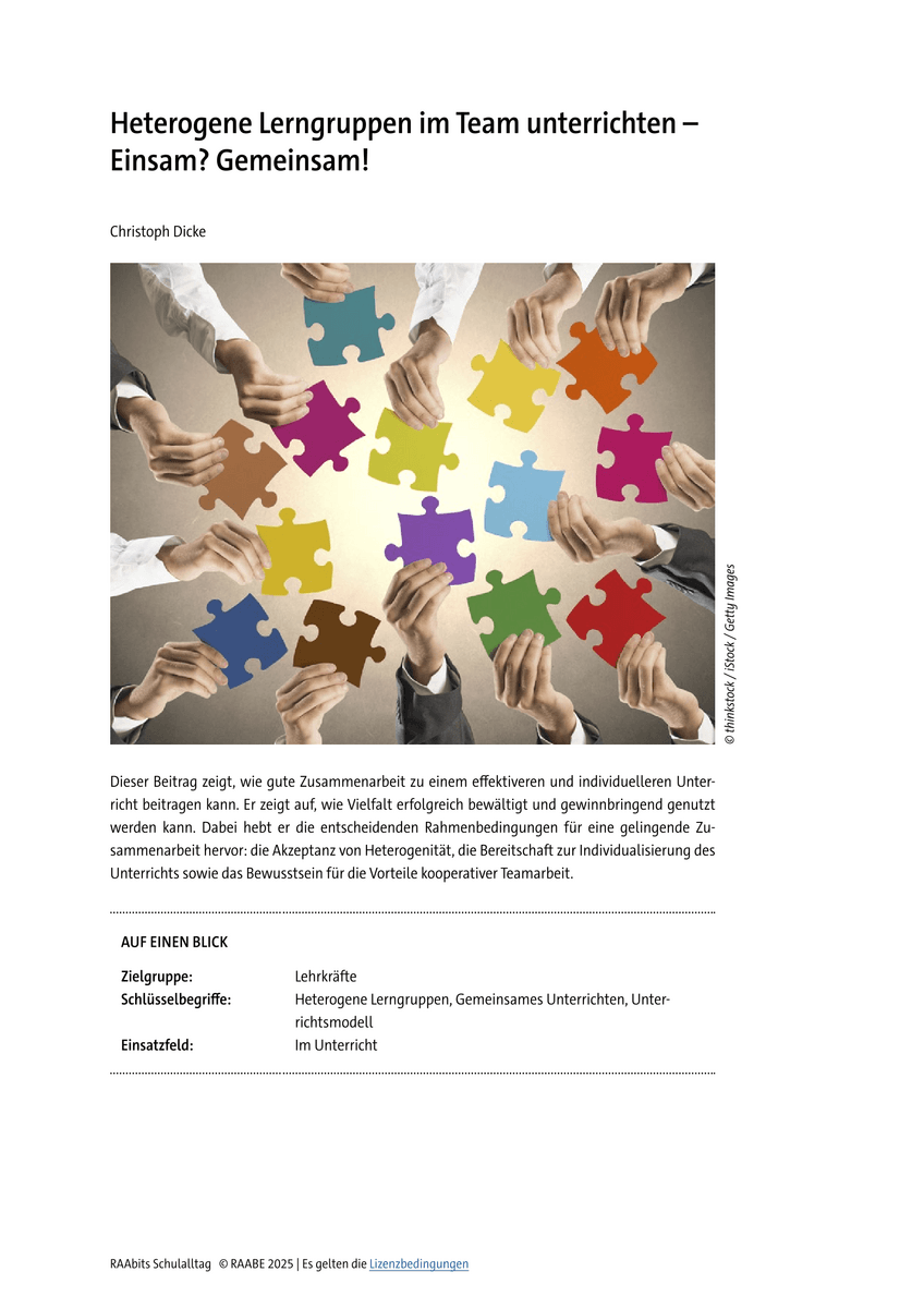 Heterogene Lerngruppen im Team unterrichten