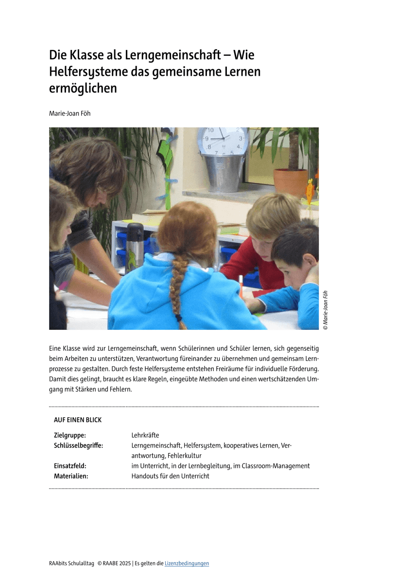 Die Klasse als Lerngemeinschaft