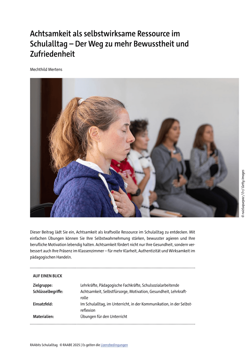 Achtsamkeit als selbstwirksame Ressource im Schulalltag