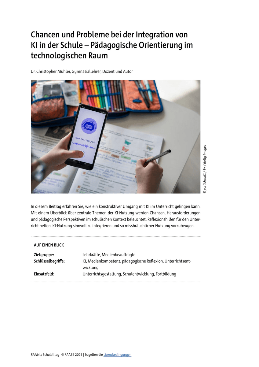 Chancen und Probleme bei der Integration von KI in der Schule