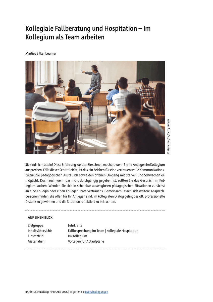 Kollegiale Fallberatung und Hospitation