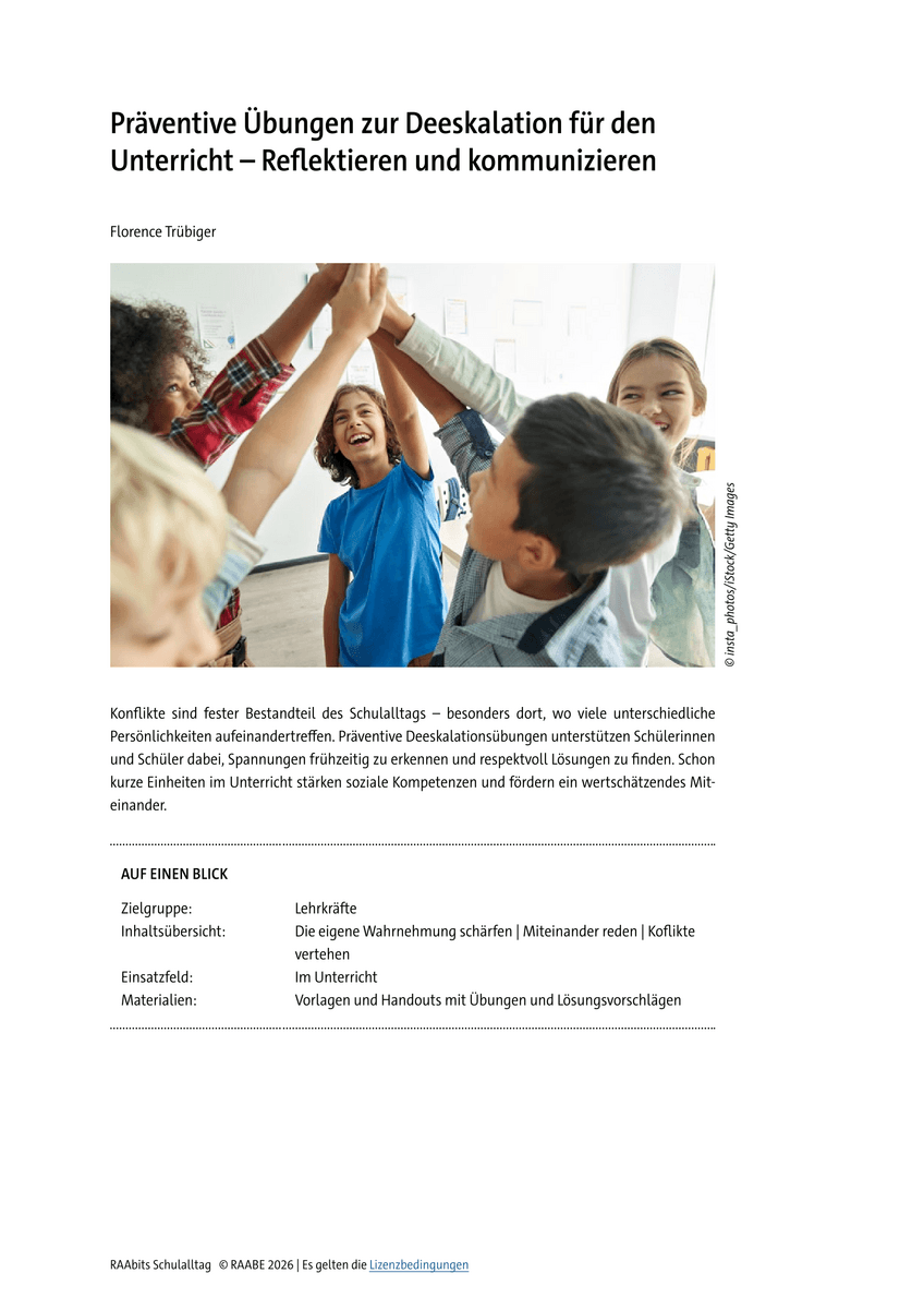 Präventive Übungen zur Deeskalation für den Unterricht