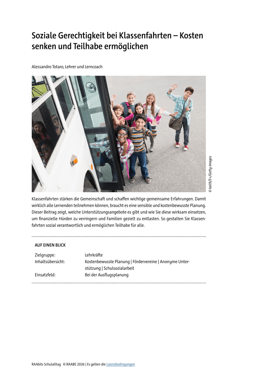 Soziale Gerechtigkeit bei Klassenfahrten Soziale Gerechtigkeit bei Klassenfahrten
