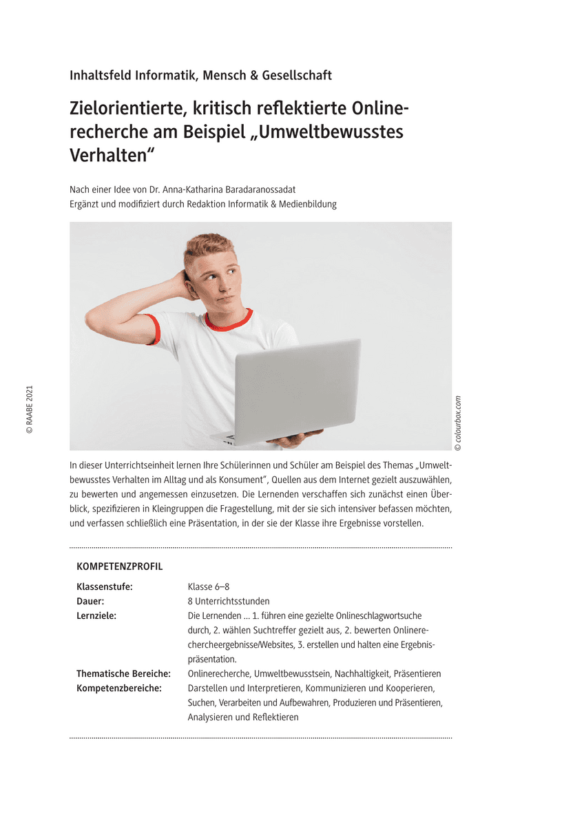 Zielorientierte, kritisch reflektierte Onlinerecherche am Beispiel „Umweltbewusstes Verhalten“