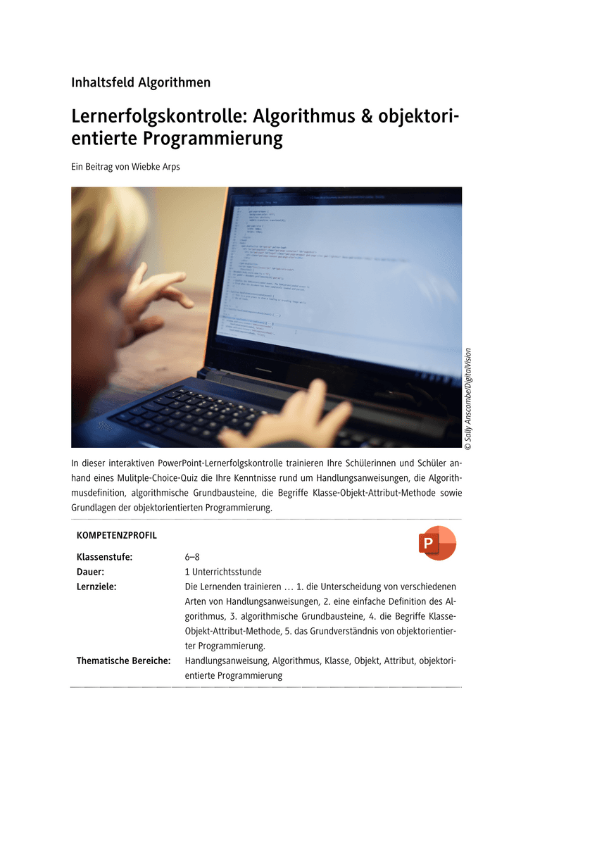 Lernerfolgskontrolle: Algorithmus & objektorientierte Programmierung