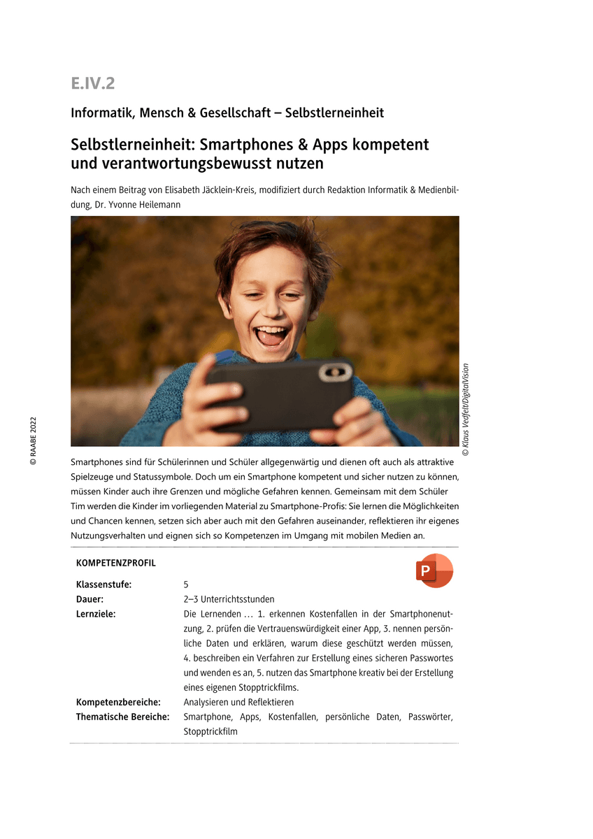 Selbstlerneinheit: Smartphones & Apps kompetent und verantwortungsbewusst nutzen