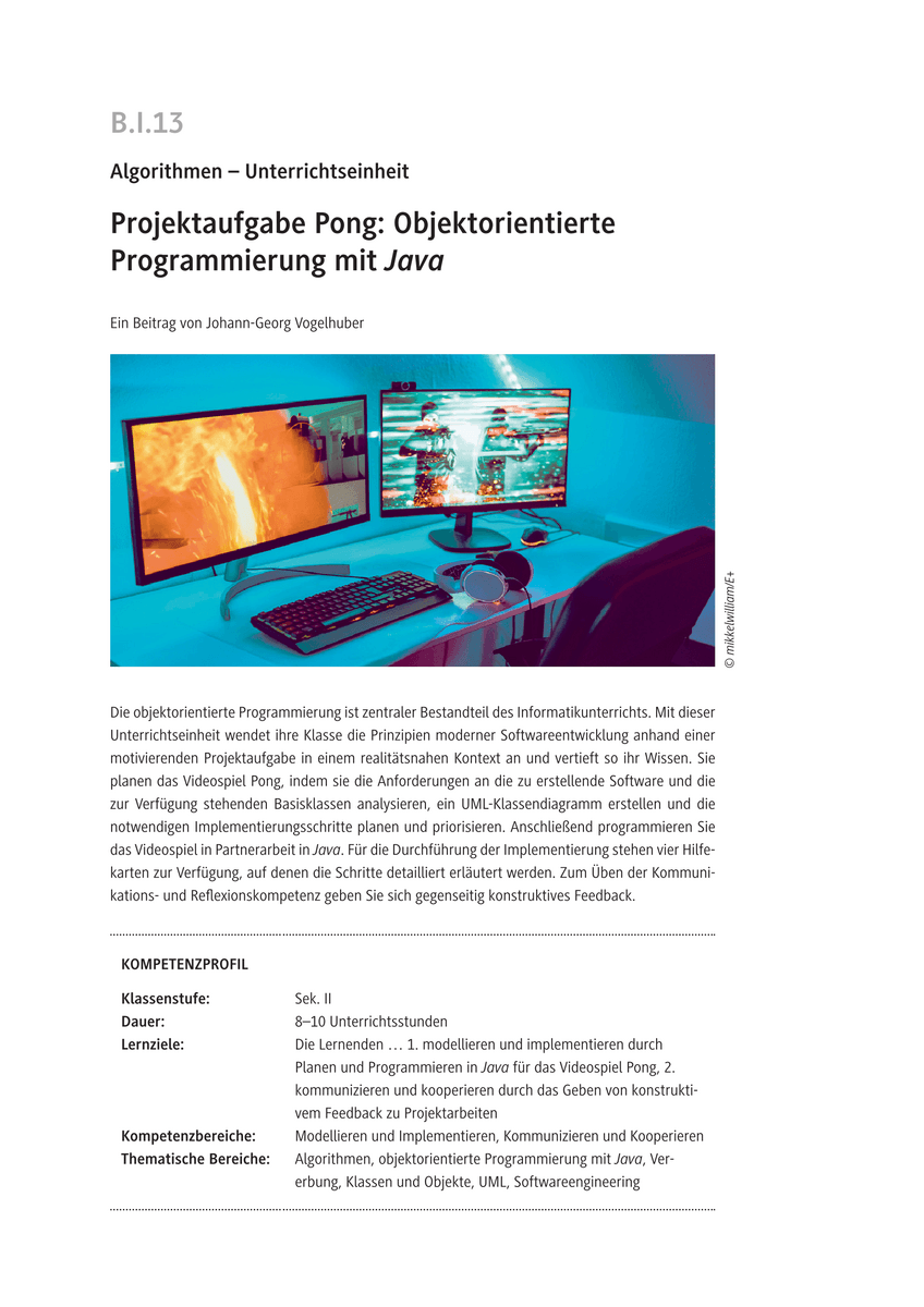 Projektaufgabe Pong: Objektorientierte Programmierung mit Java