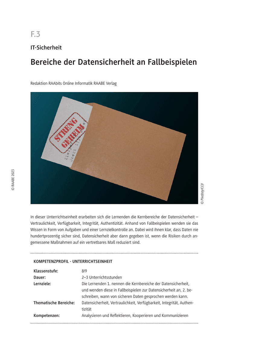 Bereiche der Datensicherheit an Fallbeispielen
