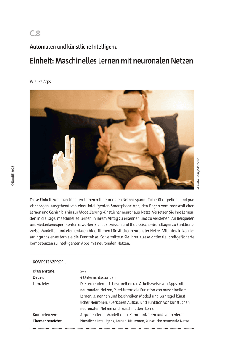 Einheit: Maschinelles Lernen mit neuronalen Netzen
