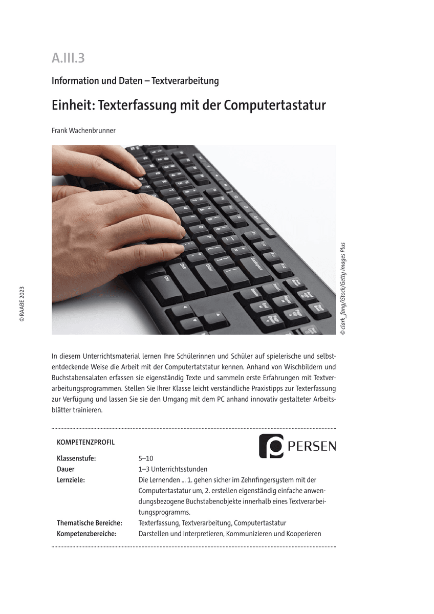 Einheit: Texterfassung mit der Computertastatur