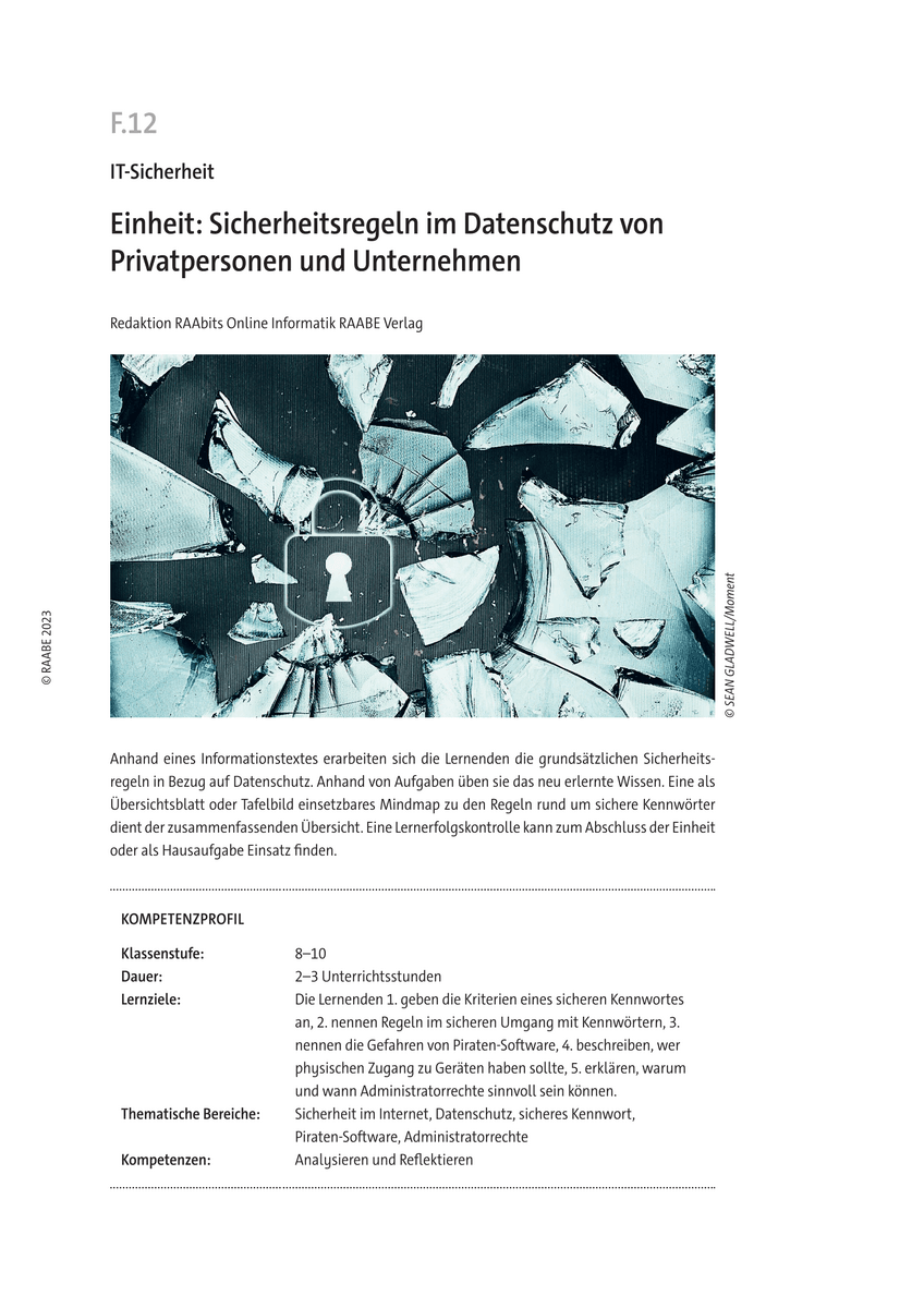 Einheit: Sicherheitsregeln im Datenschutz von Privatpersonen und Unternehmen