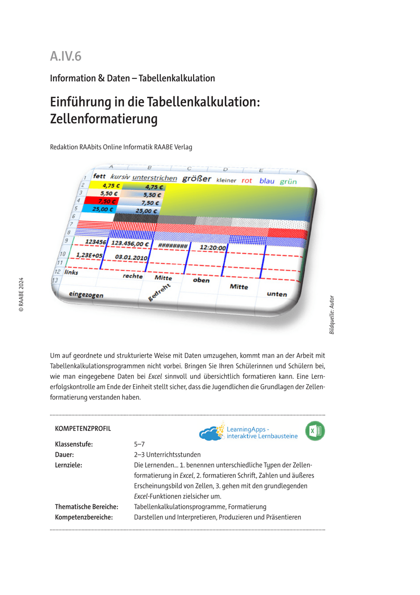 Einführung in die Tabellenkalkulation: Zellenformatierung