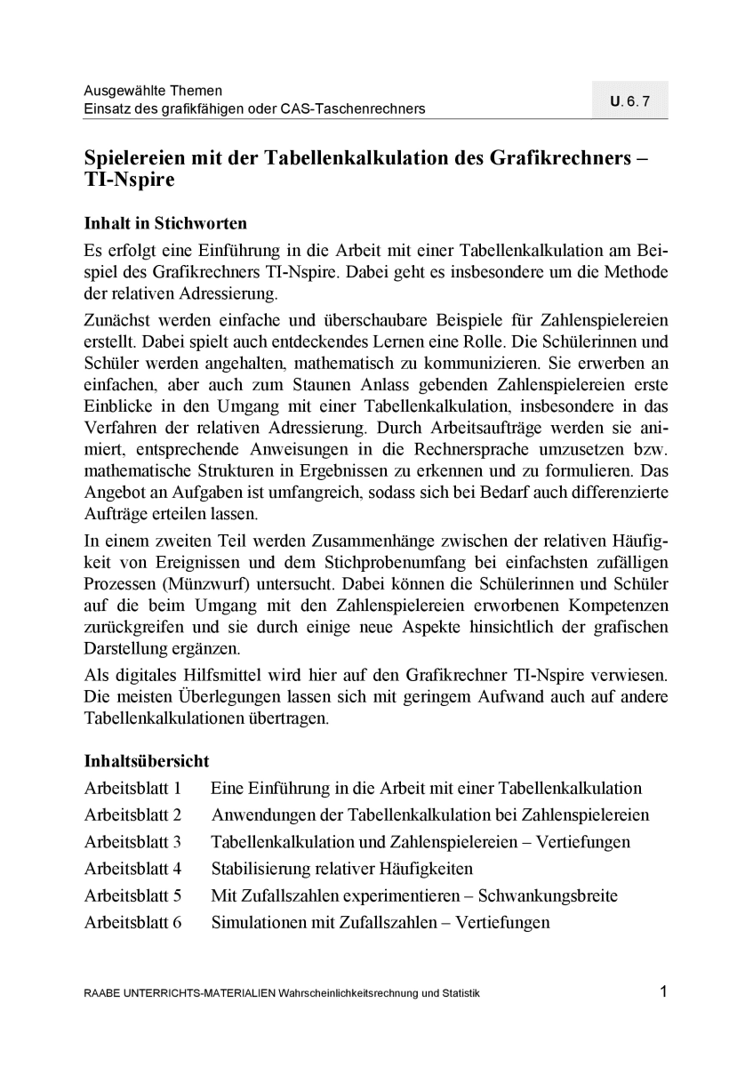 Zahlenspielereien und Tabellenkalkulation